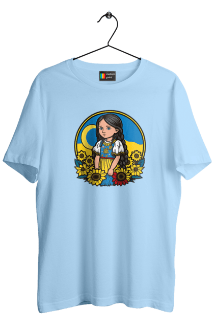 Футболка чоловіча з принтом "Мила Українська дівчинка". Блакитний, жовтий, жовто-блакитний, зроблено в україні, патріот, патріоти україни, підтримую україну, прапор україни, україна, українська дівчинка. 2070702