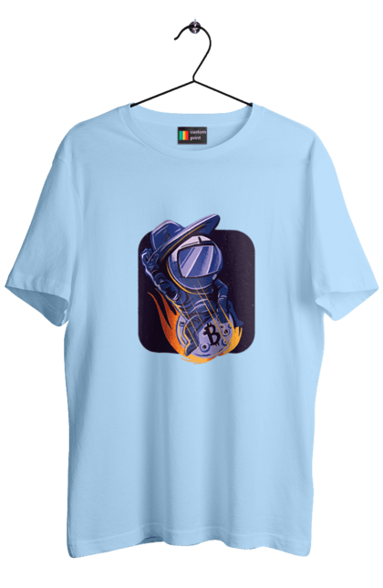 Футболка чоловіча з принтом "Космо біткоїн". Биткоин, бінарний, біткоїн, біткойн, валюта, гроші, крипто, програміст, хакер. 2070702