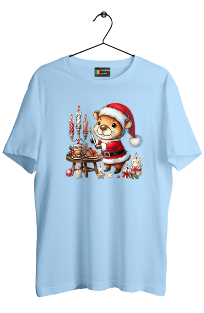 Men's t-shirt with prints Capybara and Christmas Dinner. Animal, capybara, christmas, christmas capybara, christmas dinner, gift, holiday, new year, new year`s gift, santa. 2070702