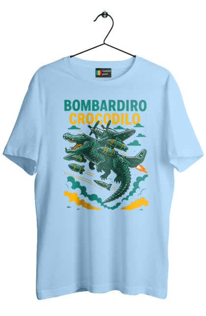 Футболка чоловіча з принтом "Bombardino Crocodilo". Bombardino, bombardino crocodilo, crocodilo, бомбардіно крокоділо, крокодил, крокодил літак, крокодил мем, мем, мем бомбардине крокодило. 2070702