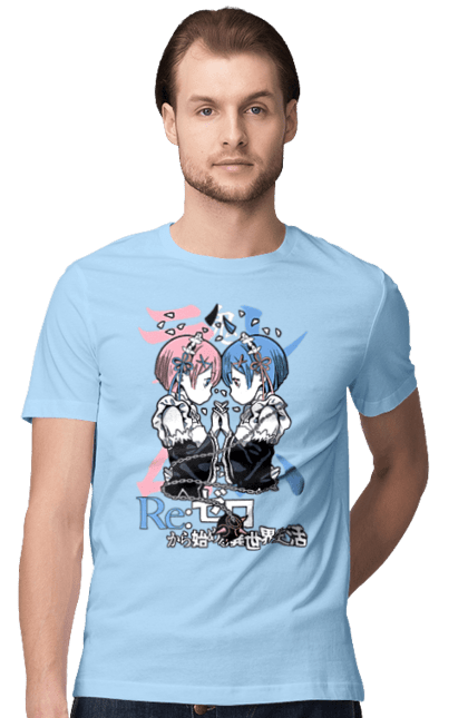 Men's t-shirt with prints Re:Zero. Anime, drama, fantasy, manga, ram, re:zero, rem, thriller. 2070702