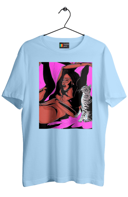 Футболка чоловіча з принтом "Дівчина Отримує Задоволення". Гола, задоволення, кішка, пристрасть. 2070702