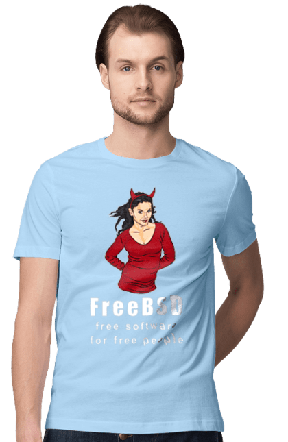 Футболка чоловіча з принтом "Freebsd Для Вільних". Bsd, freebsd, unix, адміністратор, айті, айтішник, безкоштовна, безкоштовно, бестія, білий, вільна, демон, демонесса, доступність, незалежність, операційна система, ос, програміст, програмне забезпечення, свобода, сисадмін, система, системний адміністратор, софт, текст, червоний. 2070702
