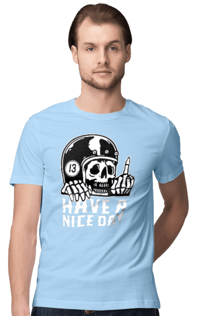 Men`s t-shirt with prints Have a nice day. Fak, have a, nice day, scull, thirteen, with a skull. 2070702