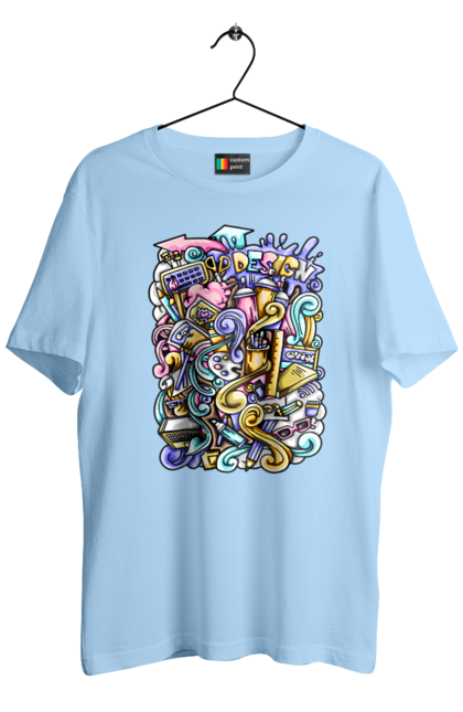 Men`s t-shirt with prints School of learning. Calculator, copybook, office, pen, pencil, school, teaching. 2070702