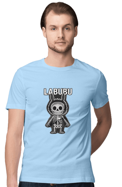 Футболка чоловіча з принтом "Лабубу". Анатомія, кістки, лабубу, миложутко, мінімалізм, рентген, серце` що світиться, скелет, череп, чорнобіле. 2070702