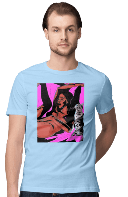 Футболка чоловіча з принтом "Дівчина Отримує Задоволення". Гола, задоволення, кішка, пристрасть. 2070702