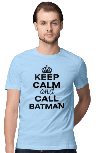 Футболка чоловіча з принтом "Keep Calm and Call Batman чорна". Бетмен, з написами, зберігай спокій, меми, популярні, прикольні. 2070702