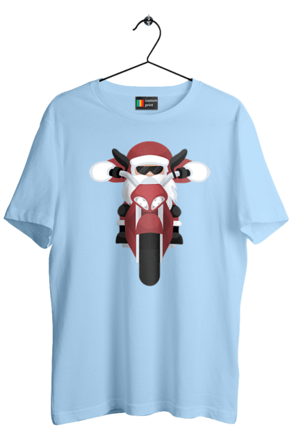 Футболка чоловіча з принтом "Санта на мотоциклі". Мотоцикл, новий рік, різдво, санта. 2070702