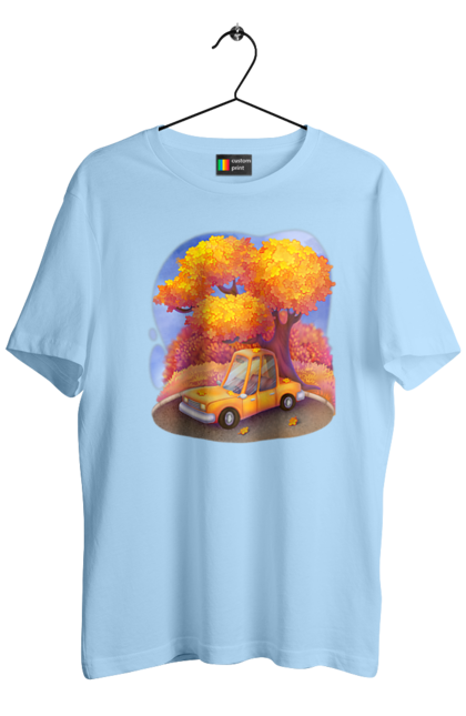 Футболка чоловіча з принтом "Осiнь Авто Дерево". Дерево, жовтий мила ілюстрація, машина, осінь, помаранчевий. 2070702