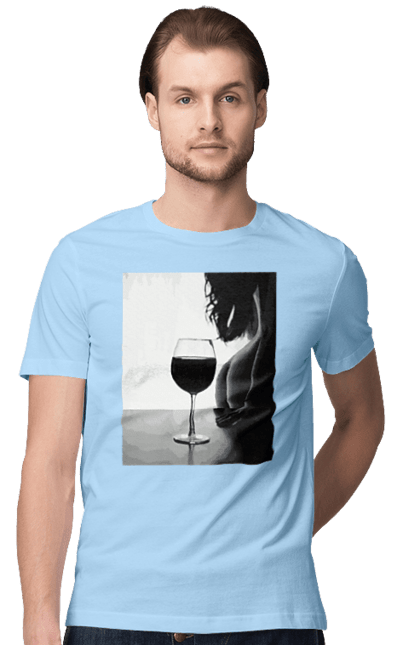 Футболка чоловіча з принтом "Келих вина". Вино у келиху, грація, знову п`ятниця, очікування, тіло жінки, форми жіночого тіла. 2070702