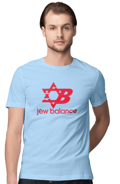 Футболка чоловіча з принтом "Jew Balance Red". New balance, гумор, еврейські, жарти, жартівливі, літні, прикольні, червоний. 2070702