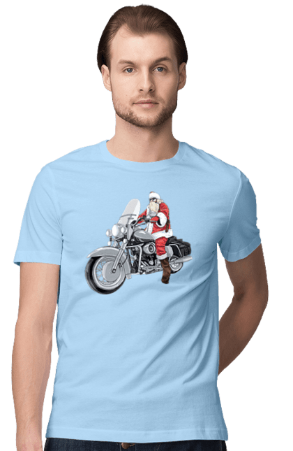 Футболка чоловіча з принтом "Санта На Мотоциклі". Мотоцикл, новий рік, санта, свято. 2070702