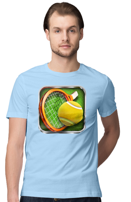 Футболка чоловіча з принтом "Теніс". Великий теніс, гравці, лондон, м`яч, призовий фонд, ракетка, спонсор, турнір на ґрунті, турнір на траві, турнірна сітка. 2070702