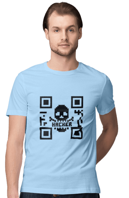 Футболка чоловіча з принтом "Хакер hacker". Geek, hacker, ios, qr code, qr код, ай ті, айтішник, геймер, гік, іт, мем, позитив, пранк, програміст, розробник, хакер. 2070702