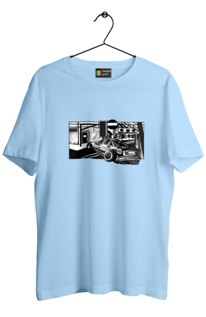 Футболка чоловіча з принтом "Небезпечний Автомобіль на дорогах вулиць". Автомобіль, гонки, машина, небезпечний, чорно білий, швидкий. 2070702