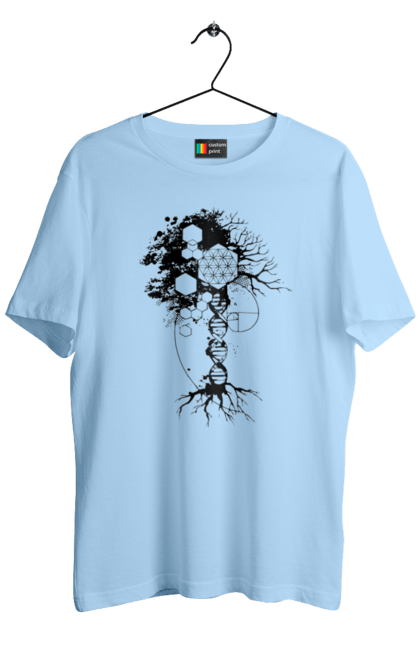 Футболка чоловіча з принтом "Древо життя". Геном людини, дерево життя, золотий перетин, квітка життя, сакральна геометрія, таємниця світобудови, таємниця числа фібоначчі, число бога, число фібоначчі. 2070702