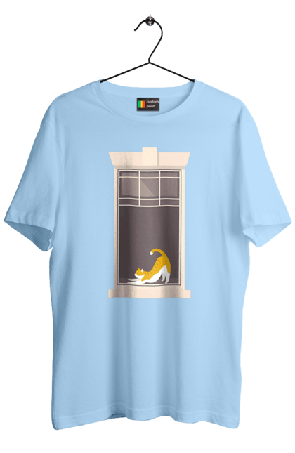 Футболка чоловіча з принтом "Кіт В Вікні". Вікно, кіт, потягушки, рудий. 2070702