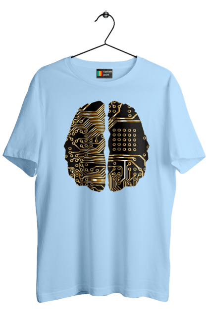 Футболка чоловіча з принтом "Мозок Айті". Айті, айтішник, гик, знання, золотий, золото, інженер, кібер, кібернетика, кіборг, код, комп, кристал, мікросхема, мозок, програміст, професіонал, професія, розробник, розум, чіп. 2070702