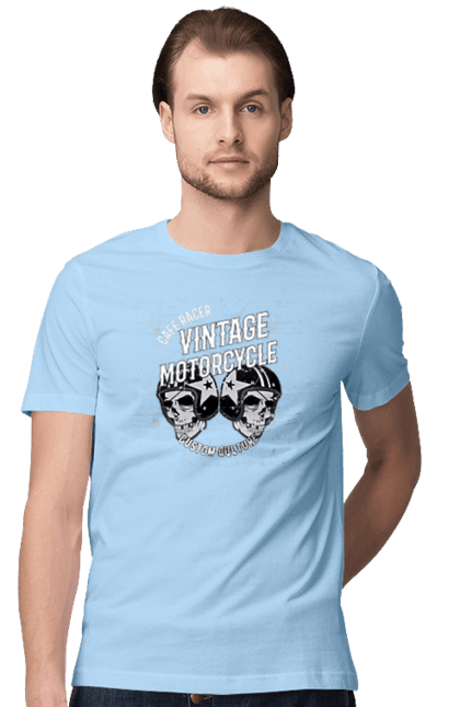 Футболка чоловіча з принтом "мото вантажу". Вінтаж, мото, череп, шолом. 2070702