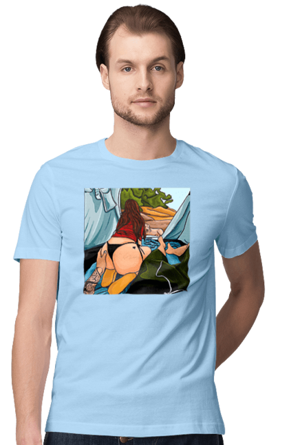 Футболка чоловіча з принтом "Відпочинок З Улюбленою У Палатці". Відпочинок, жопа, палатка, собака. 2070702