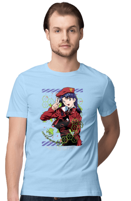 Men's t-shirt with prints Evangelion Misato. Angel, anime, eva 01, evangelion, eve, manga, misato, misato katsuragi, neon genesis evangelion. 2070702