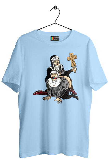 Футболка чоловіча з принтом "Монашки БДСМ". Бдсм, крута, модна, молодіжна, плескає по дупі, рок, рольові ігри, черниці бдсм, черницю, черниця. 2070702