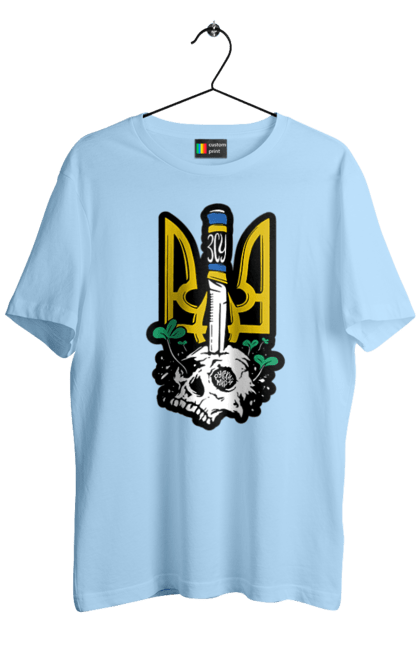 Футболка чоловіча з принтом "Герб ЗСУ". Герб, зсу, патріотична, прапор, череп. 2070702