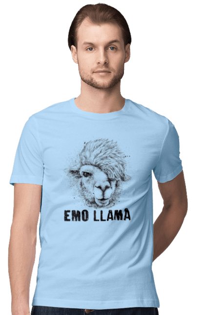 Футболка чоловіча з принтом "Емо Лама". Alpaca, animals, distressed, emo, funny, llama, vintage, емо, лама. 2070702