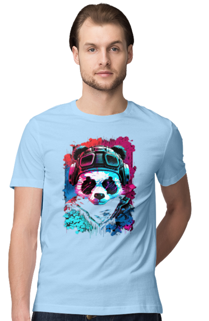 Футболка чоловіча з принтом "Панда в VR шолом". Віртуальна реальність, гік, панда, персонаж, шолом. 2070702