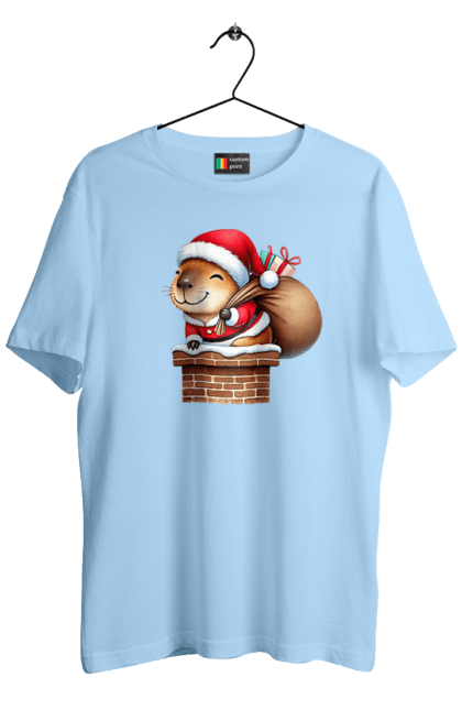 Men's t-shirt with prints Christmas Capybara with a Gift. Animal, capybara, christmas, christmas capybara, gift, holiday, new year, new year`s gift, santa. 2070702