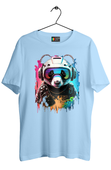 Футболка чоловіча з принтом "Панда в VR шолом". Віртуальна реальність, гік, панда, персонаж, шолом. 2070702