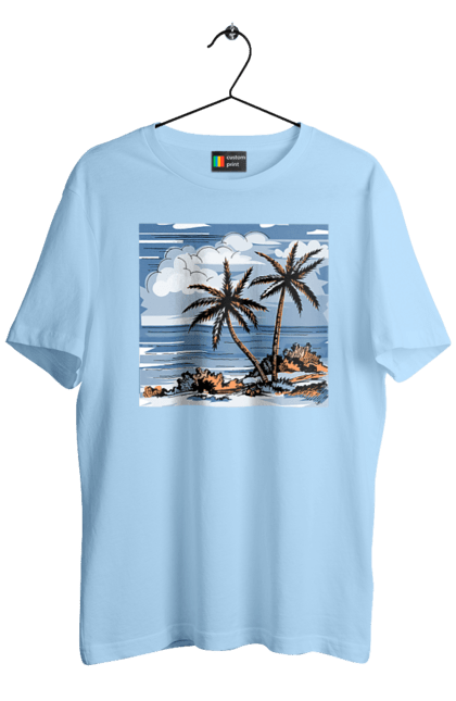 Men`s t-shirt with prints Palm Trees And Sky. Clouds, palm trees, sea, sky. 2070702