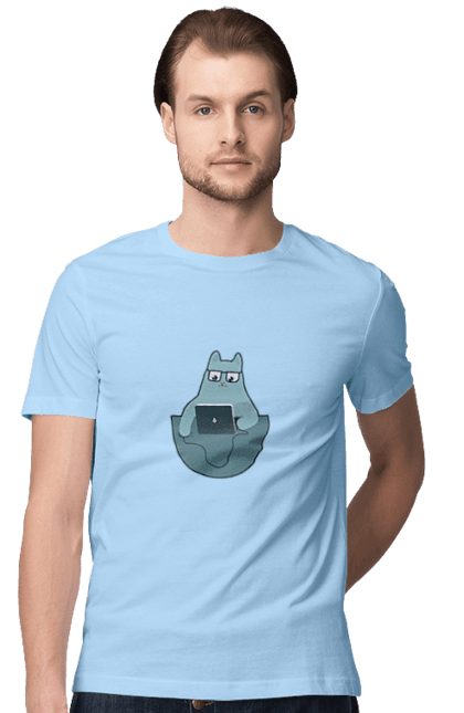 Футболка чоловіча з принтом "Кіт програміст". Angular, c, css, html, it, javascript, jquery, php, python, react, svelt, vue, айтишник, айті, гумор, код, кодувати, прогер, програміст, програмісти, ти ж, ти ж програміст, тиж програміст. 2070702