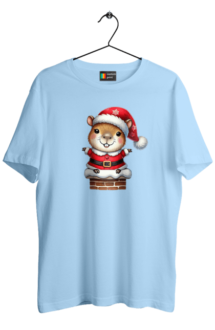 Men's t-shirt with prints Christmas Capybara. Animal, capybara, christmas, christmas capybara, gift, holiday, new year, new year`s gift, santa. 2070702