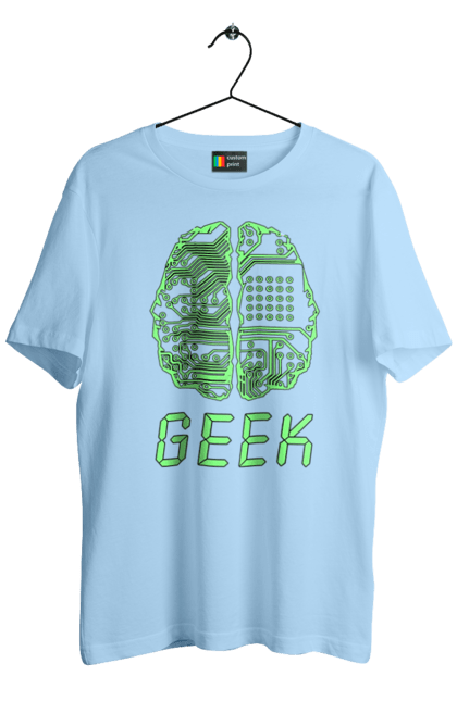 Футболка чоловіча з принтом "Гик Мозок Неоновий". Айті, айтішник, гик, друкована плата, зелений, знання, інженер, кібер, кібернетика, кіборг, код, комп, комп’ютерник, кристал, мікросхема, мозок, неон, неоновий, програміст, професіонал, професія, розробник, розум, світиться, світло, чіп. 2070702