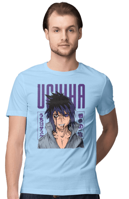 Men's t-shirt with prints Naruto Sasuke Uchiha. Anime, manga, naruto, sasuke, sasuke uchiha, team 7, team number 7, uchiha. 2070702