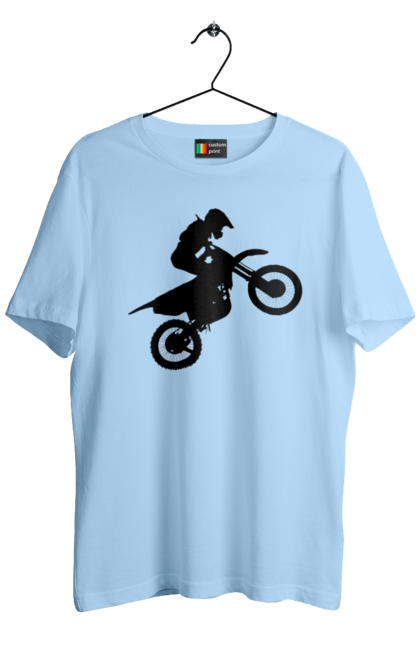 Футболка чоловіча з принтом "Силует Мотоцикліста". Мотоцикл, мотоцикліст, шолом. 2070702