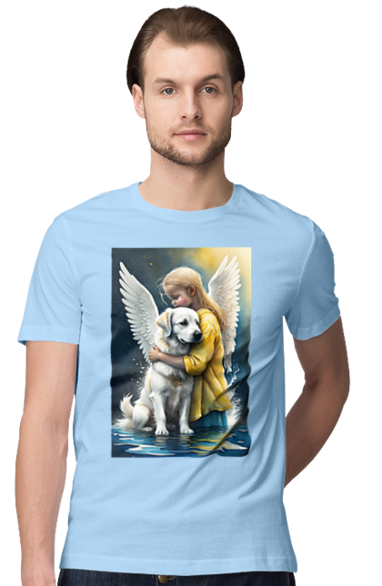 Футболка чоловіча з принтом "Дівчинка та собака ангел [память загиблим тваринам]". Дівчинка та собака, крим, нова каховка, память загиблим тваринам, собака ангел, україна, херсон. 2070702