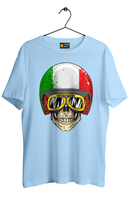 Футболка чоловіча з принтом "Череп в мотошоломі". Мото, окуляри, череп, шолом. 2070702