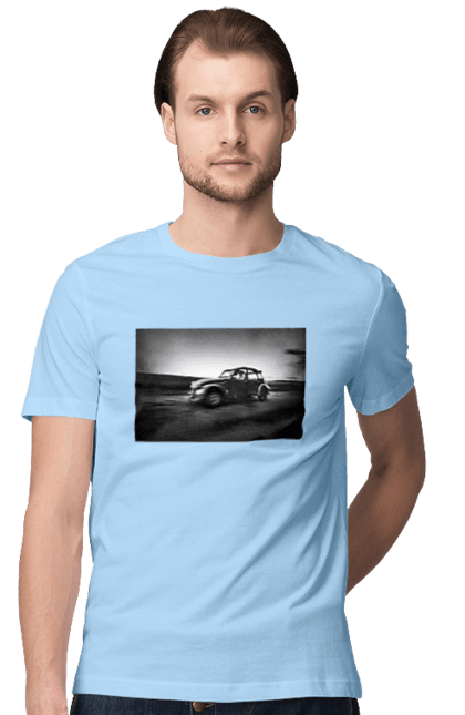 Футболка чоловіча з принтом "Ретро машина чб". Авто, ретро, ретро машина, чорно біла машина. 2070702