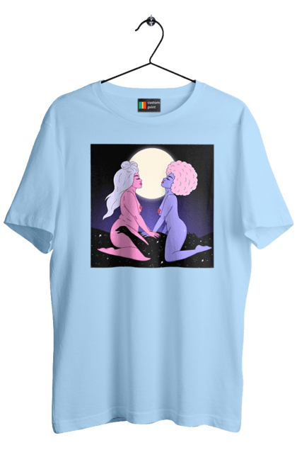 Футболка чоловіча з принтом "Дві Інопланетянки І Місяць". Дівчата, зверху, інопланетянки. 2070702