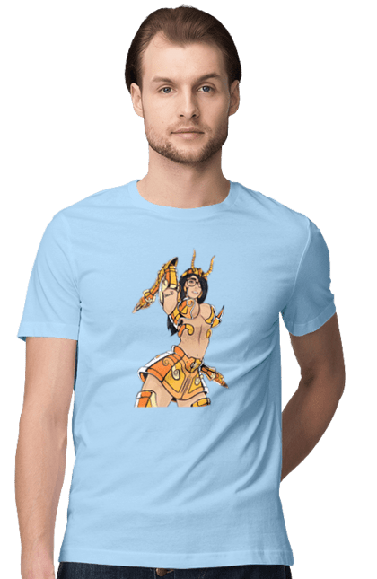 Men's t-shirt with prints Scorpio girl. Armor, glasses, gold, scorpion, young woman. 2070702