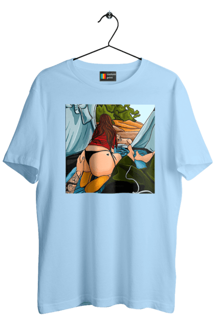 Футболка чоловіча з принтом "Відпочинок З Улюбленою У Палатці". Відпочинок, жопа, палатка, собака. 2070702