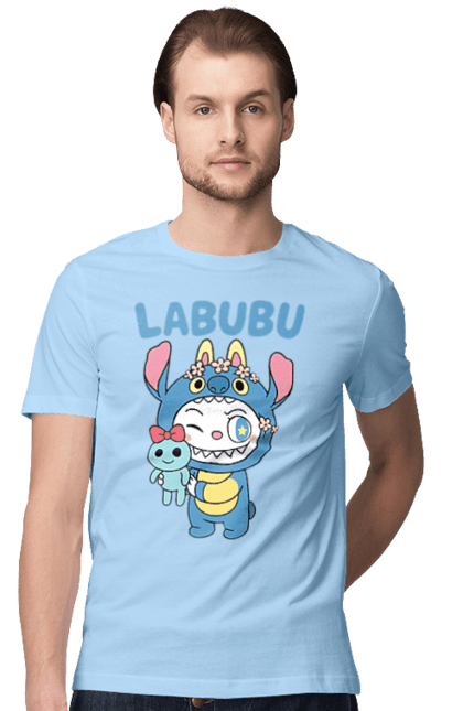 Футболка чоловіча з принтом "Лабубу". Іграшка лабубу, лабубу, лабубу кока кола, мерч лабубу, мила, синя лабаба, смішна лабубу. 2070702