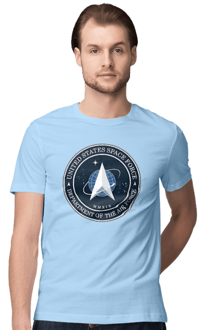 Футболка чоловіча з принтом "Космічні сили США". Emblem, political, politics, space, space force, space travel, united states, ussf, космічні сили, космічні сили сша. 2070702