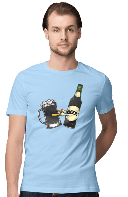 Футболка чоловіча з принтом "Пляшка Пива З Келихом Пива". Келих, пиво, пляшка. 2070702