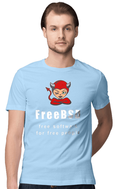 Футболка чоловіча з принтом "Freebsd Для Вільних". Bsd, freebsd, unix, адміністратор, айті, айтішник, безкоштовна, безкоштовно, бестія, білий, вільна, демон, демонесса, доступність, незалежність, операційна система, ос, програміст, програмне забезпечення, свобода, сисадмін, система, системний адміністратор, софт, текст, червоний. 2070702