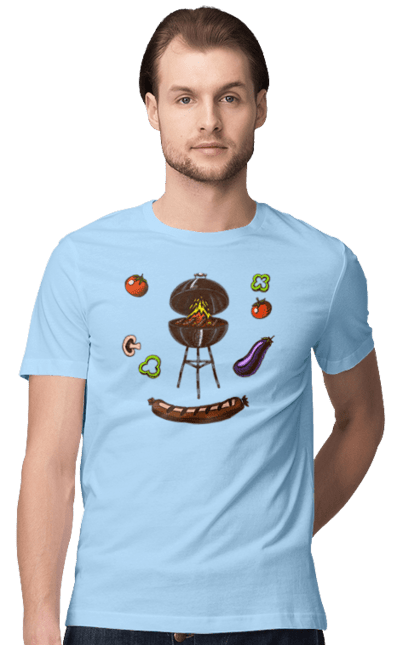 Футболка чоловіча з принтом "Барбекю Сосиска". Барбекю, гриль, смажити, сосиска. 2070702