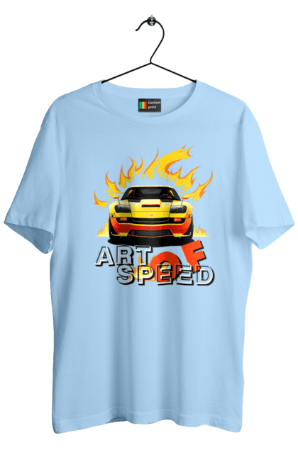 Футболка чоловіча з принтом "Машина у вогні". Автомобіль, вогонь, спортивна машина, спортивний автомобіль, швидкість. 2070702